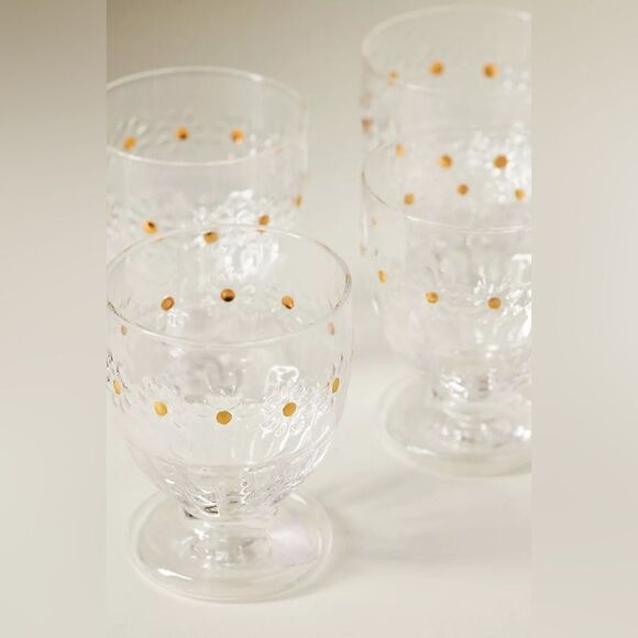 ❤️ Anthro Set of Clear Glass Goblets with Gold Accents | NIB - Picture 5 of 7